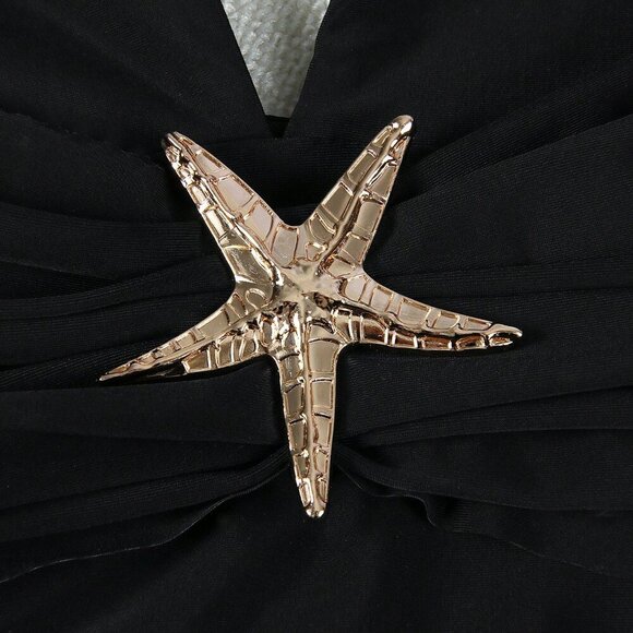 Black Women's Swim Beach Starfish detailed One Piece Swimsuit & skirt set - Picture 6 of 7